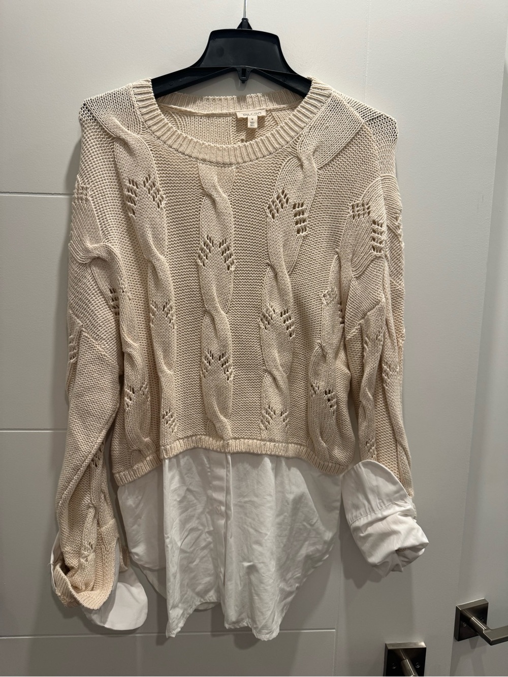 Maeve Cream Open-Knit Cable Crew Sweater